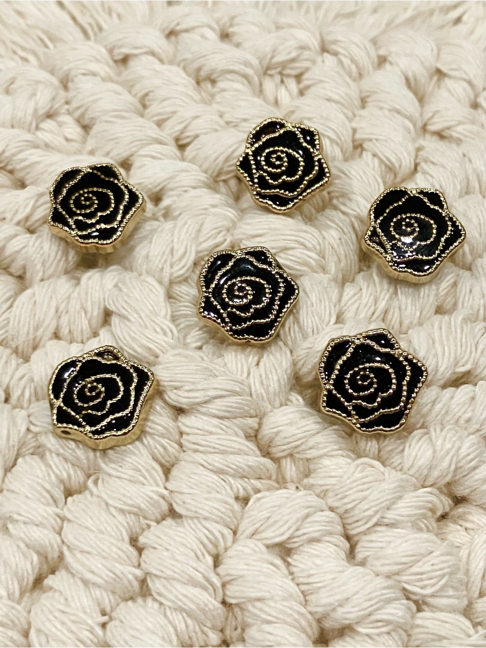 Gold-Trim Black Rose Pins Set of 6